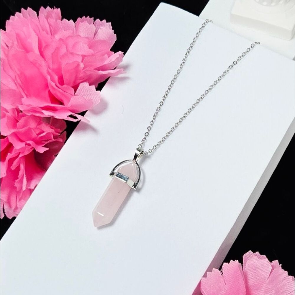 Rose Quartz Double-Point Necklace – Natural Crystal Love Stone Gift Minimal Gift